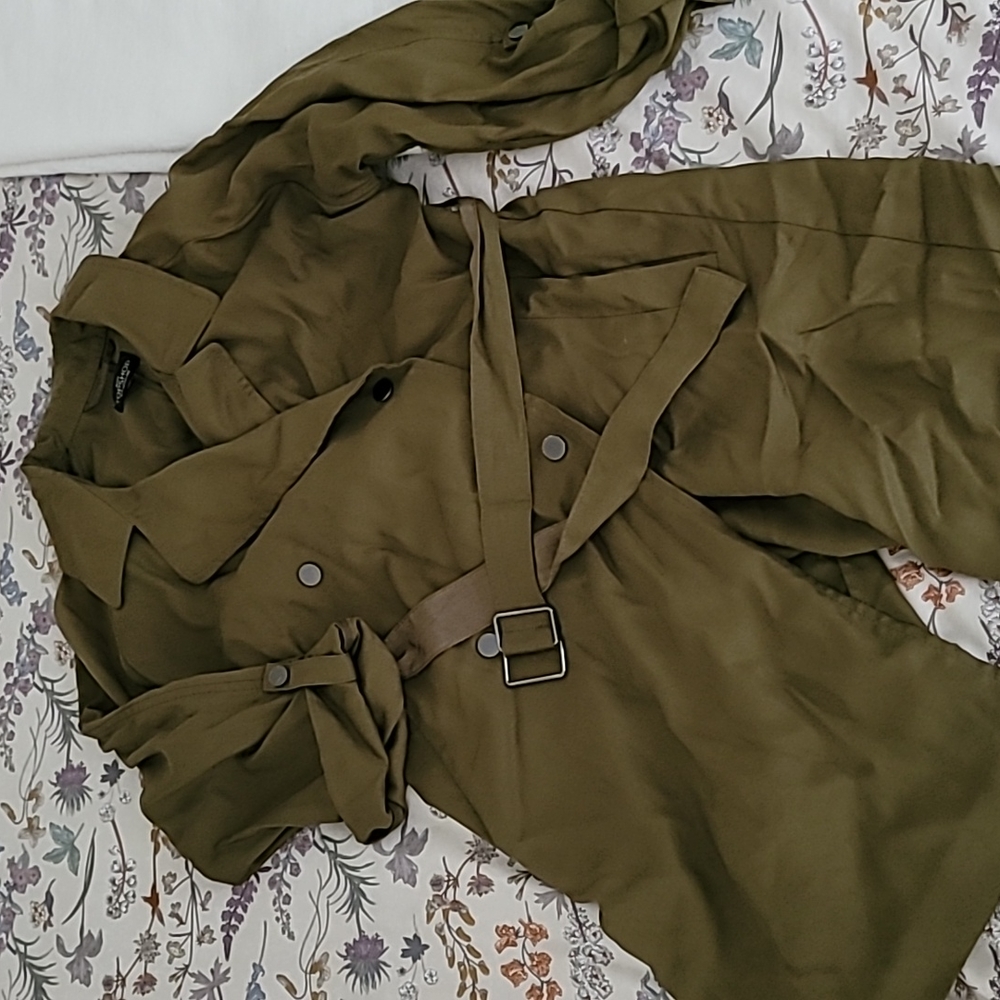 Topshop khaki green trench belted jacket size 2